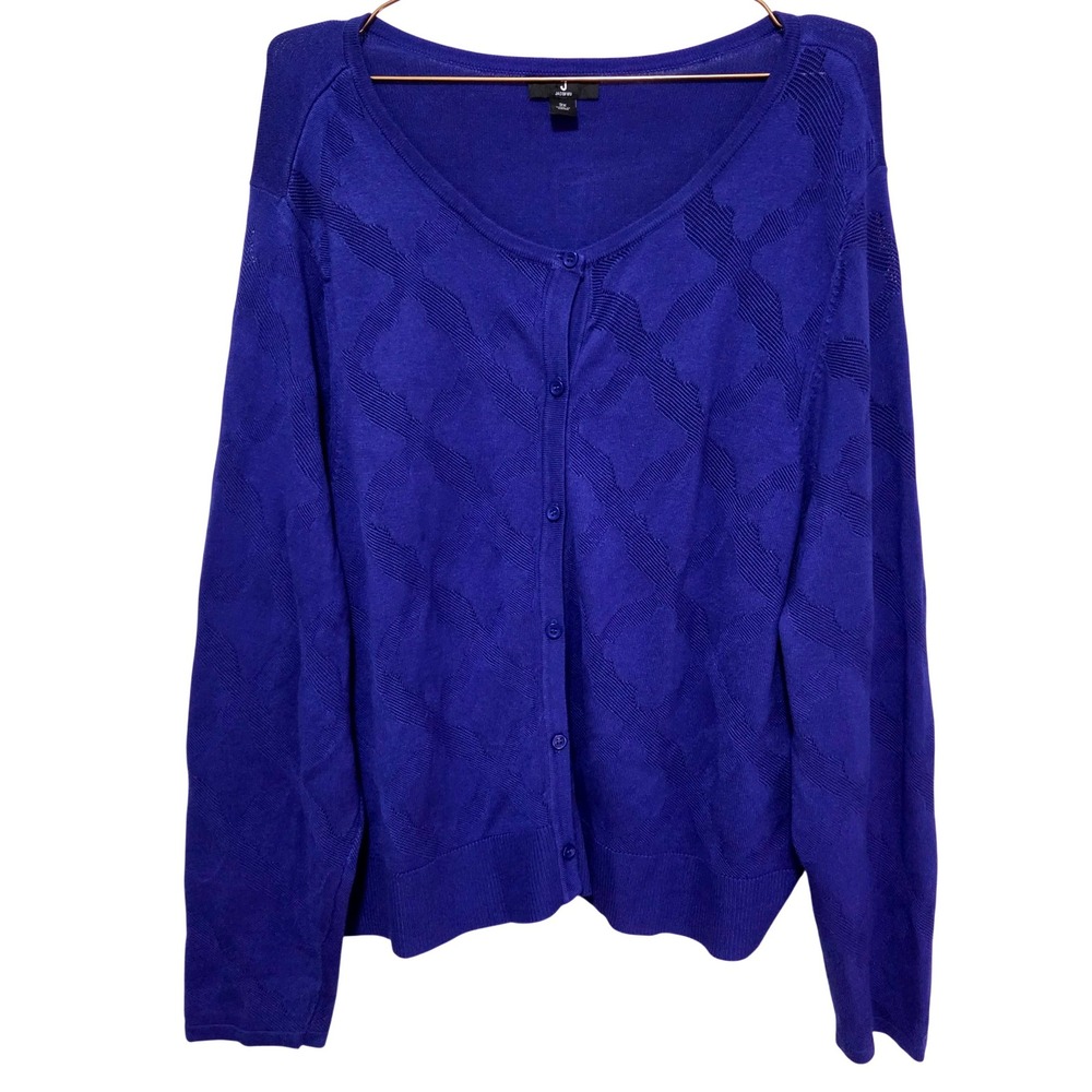 Jason‎ Wu Royal Blue Textured Diamond Jacquard Knit Cardigan Plus 3X A398989